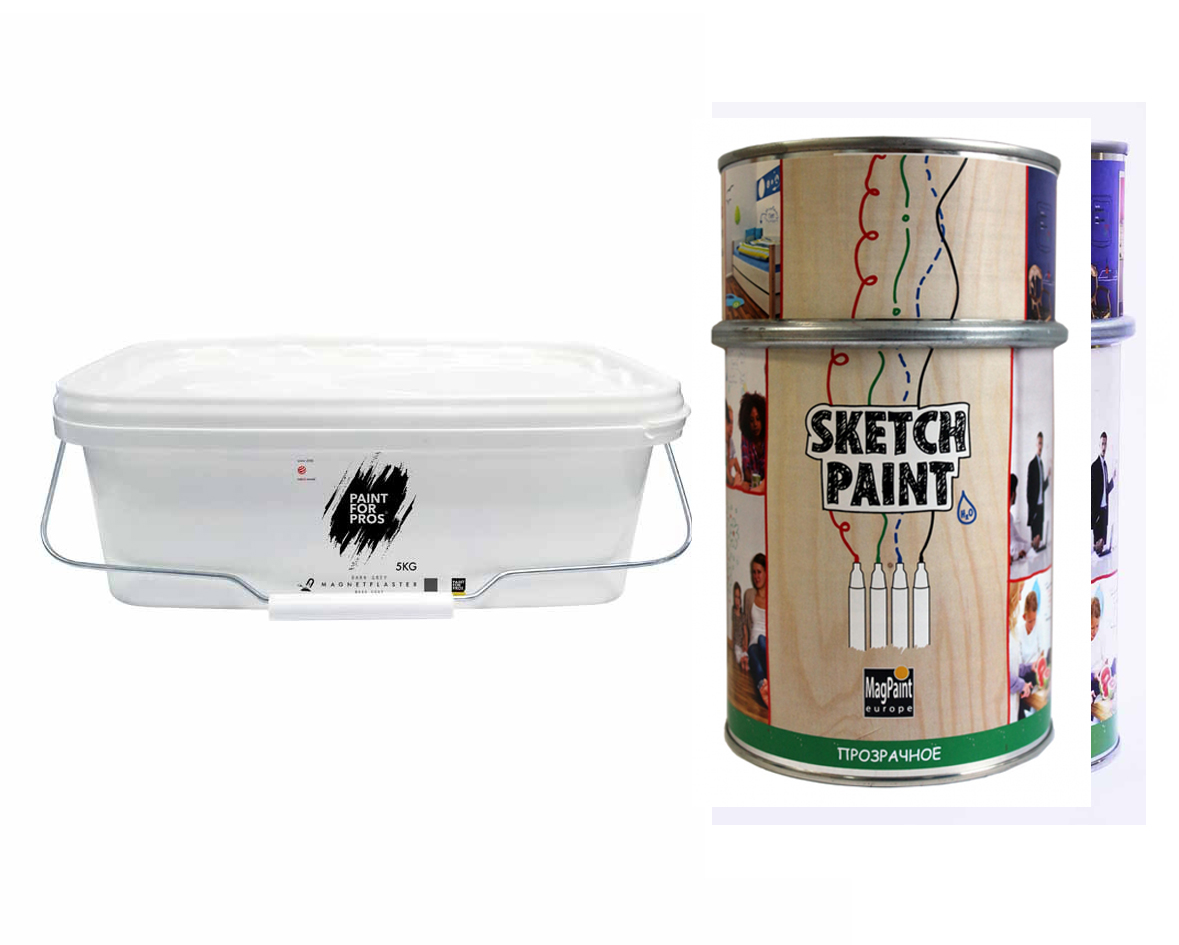 Магнитно-маркерный набор MagPaint на 2 кв. м. (магнит. штукатурка, маркер. краска прозрачная глянцевая)