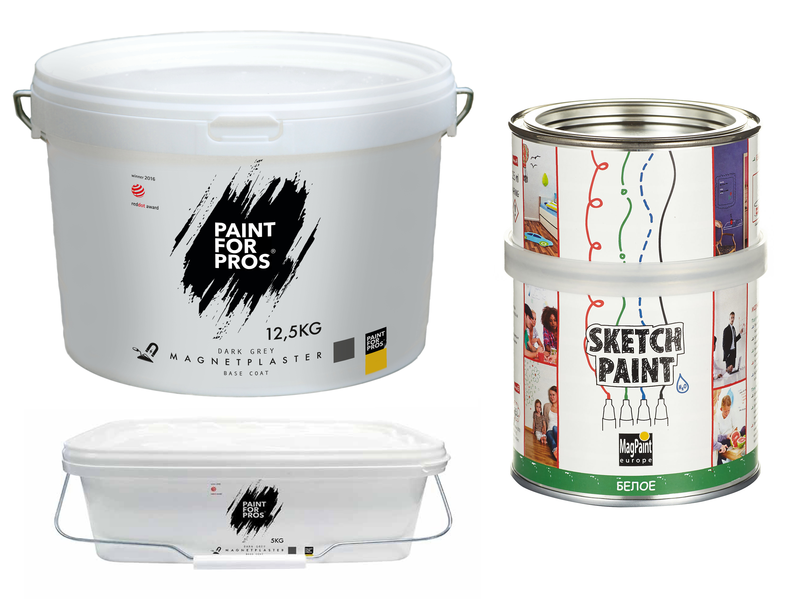 Магнитно-маркерный набор MagPaint на 6 кв. м. (магнит. штукатурка, маркер.краска белая глянцевая)