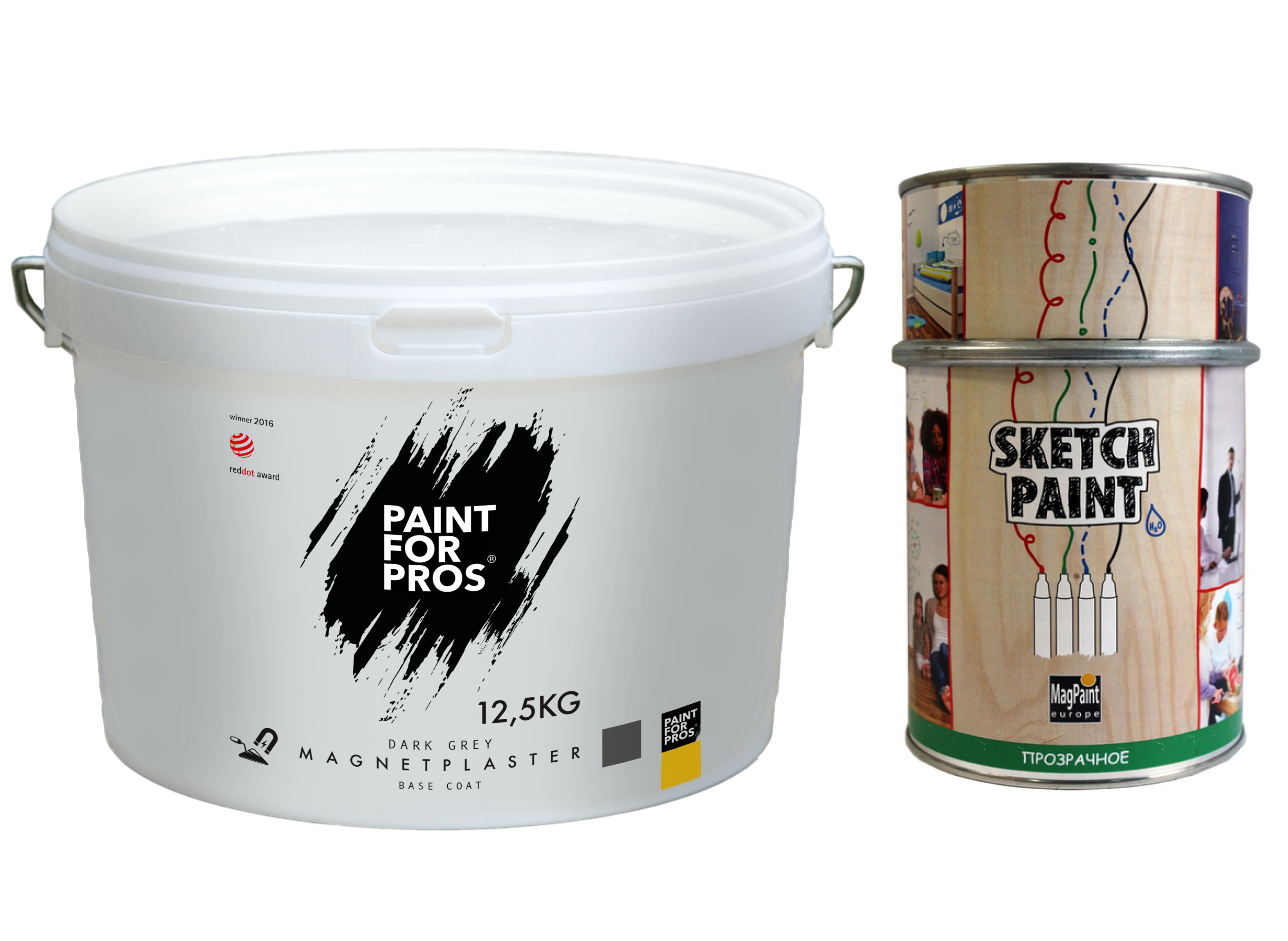 Магнитно-маркерный набор MagPaint на 5 кв. м. (магнит. штукатурка, маркер. краска прозрачная глянцевая)