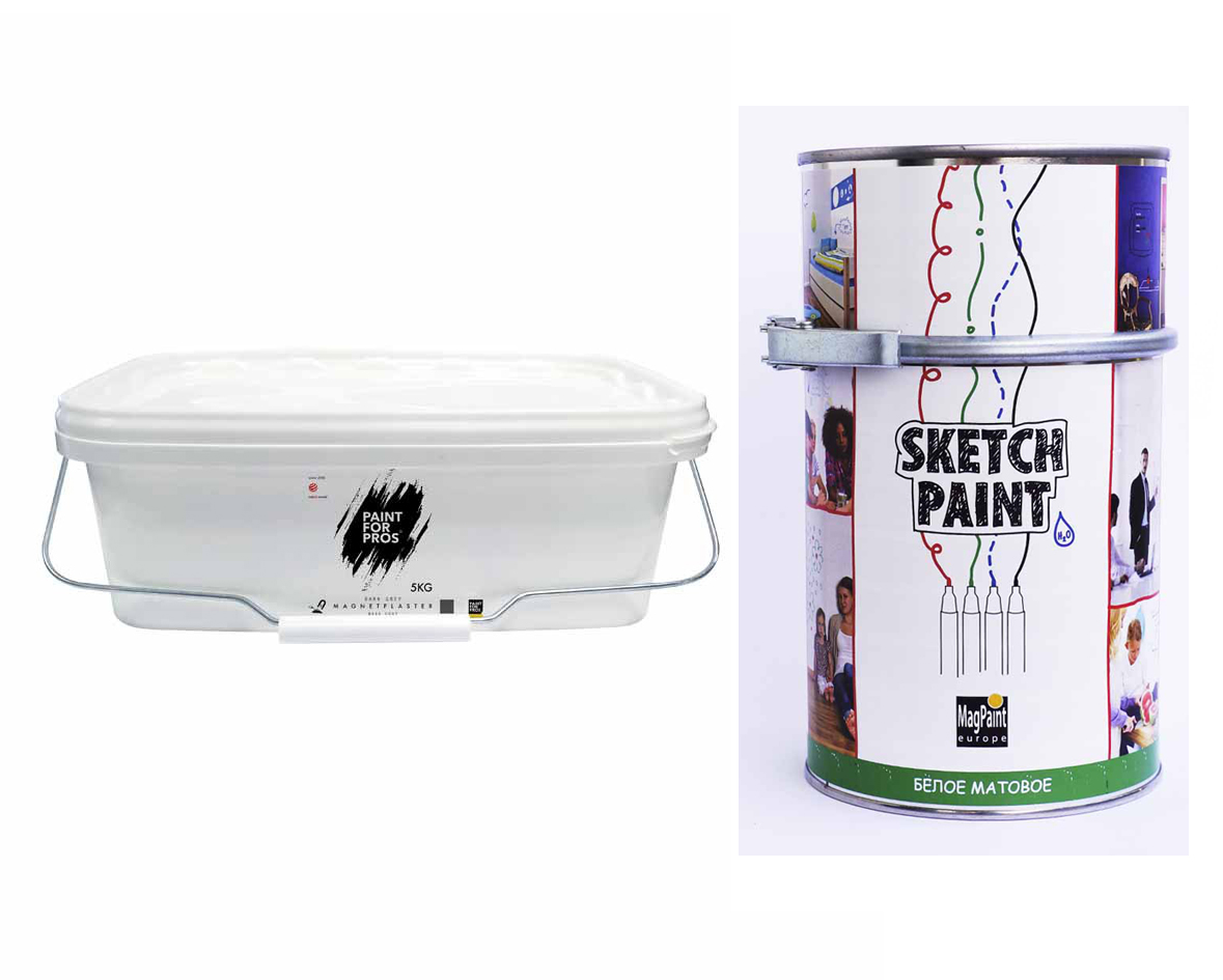 Магнитно-маркерный набор MagPaint на 2 кв. м. (магнит. штукатурка, маркер. краска белая матовая)