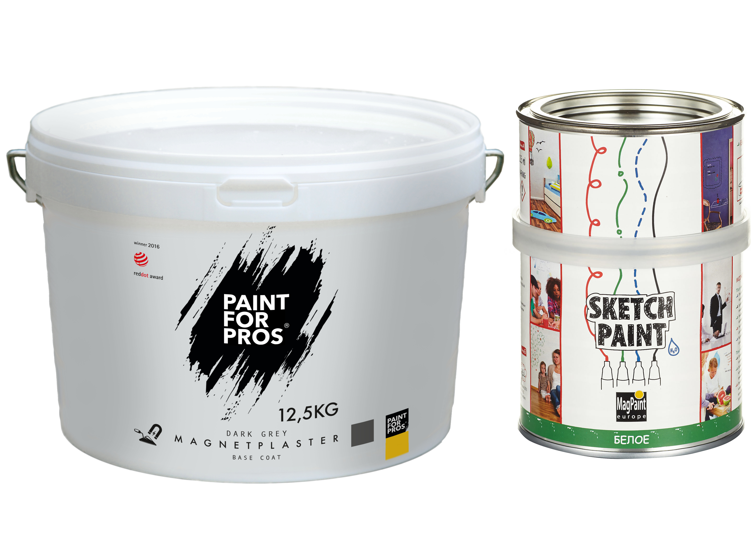 Магнитно-маркерный набор MagPaint на 5 кв. м. (магнит. штукатурка, маркер.краска белая глянцевая)