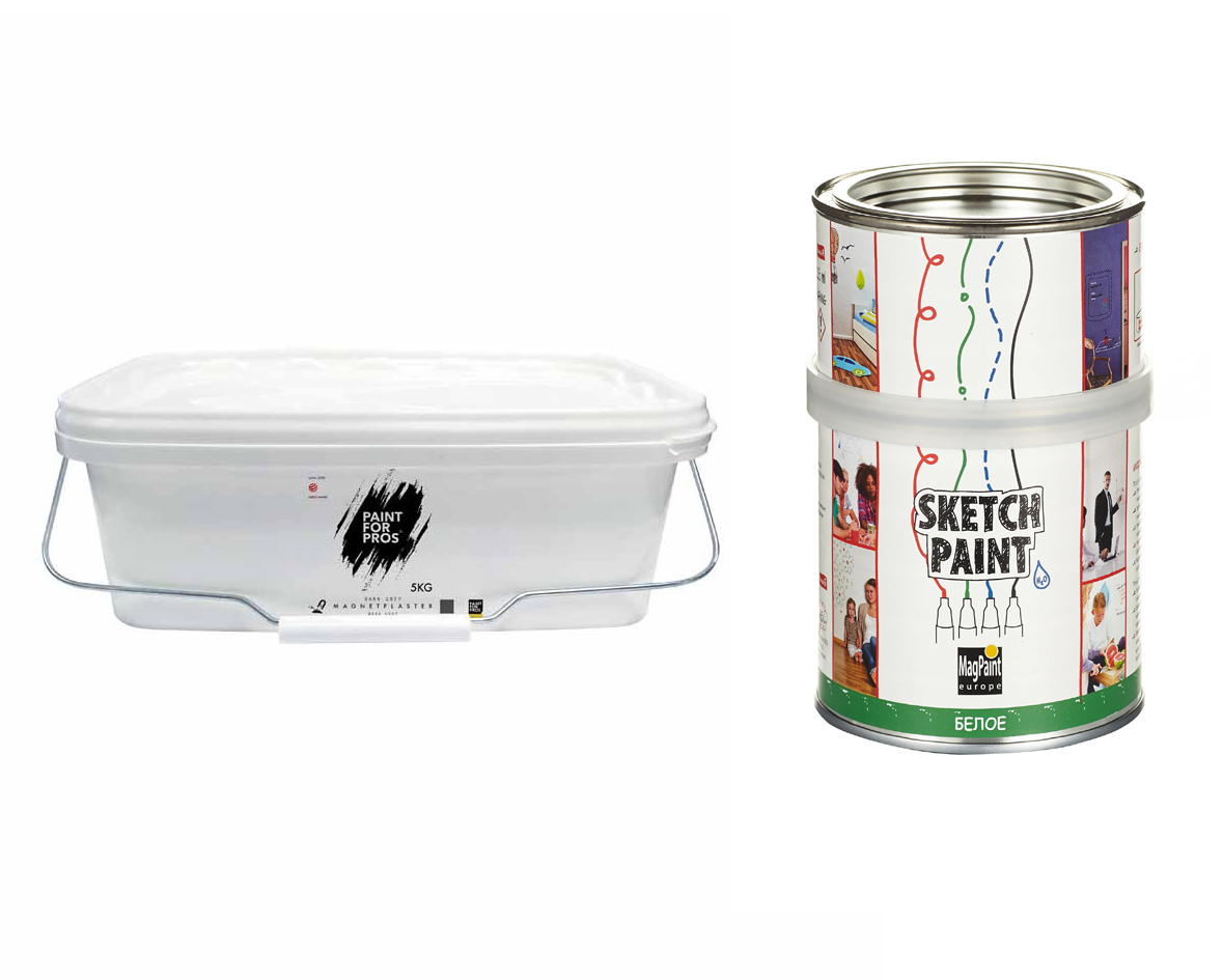 Магнитно-маркерный набор MagPaint на 2 кв. м. (магнит. штукатурка, маркер.краска белая глянцевая)